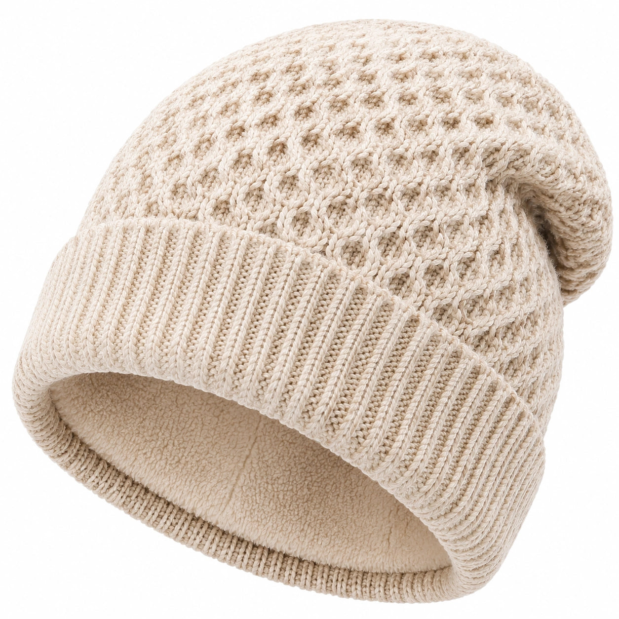 Berretto in maglia taglia unica beige con fodera morbida - stile casual