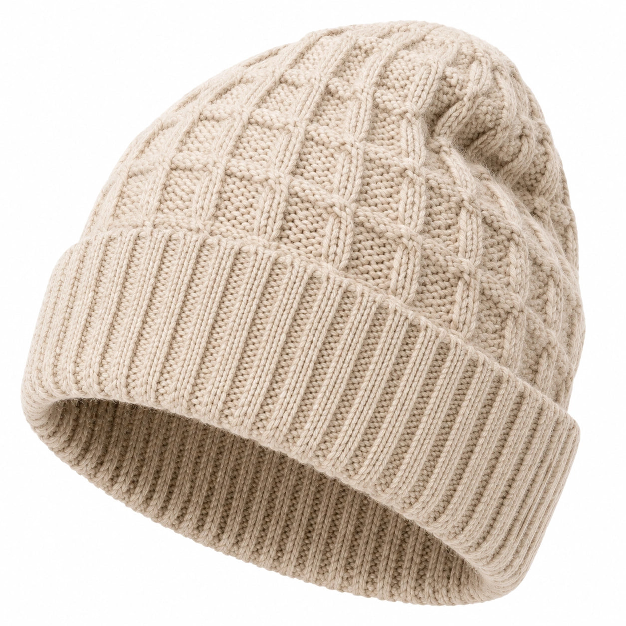 Cappello in maglia taglia unica beige con risvolto a trecce