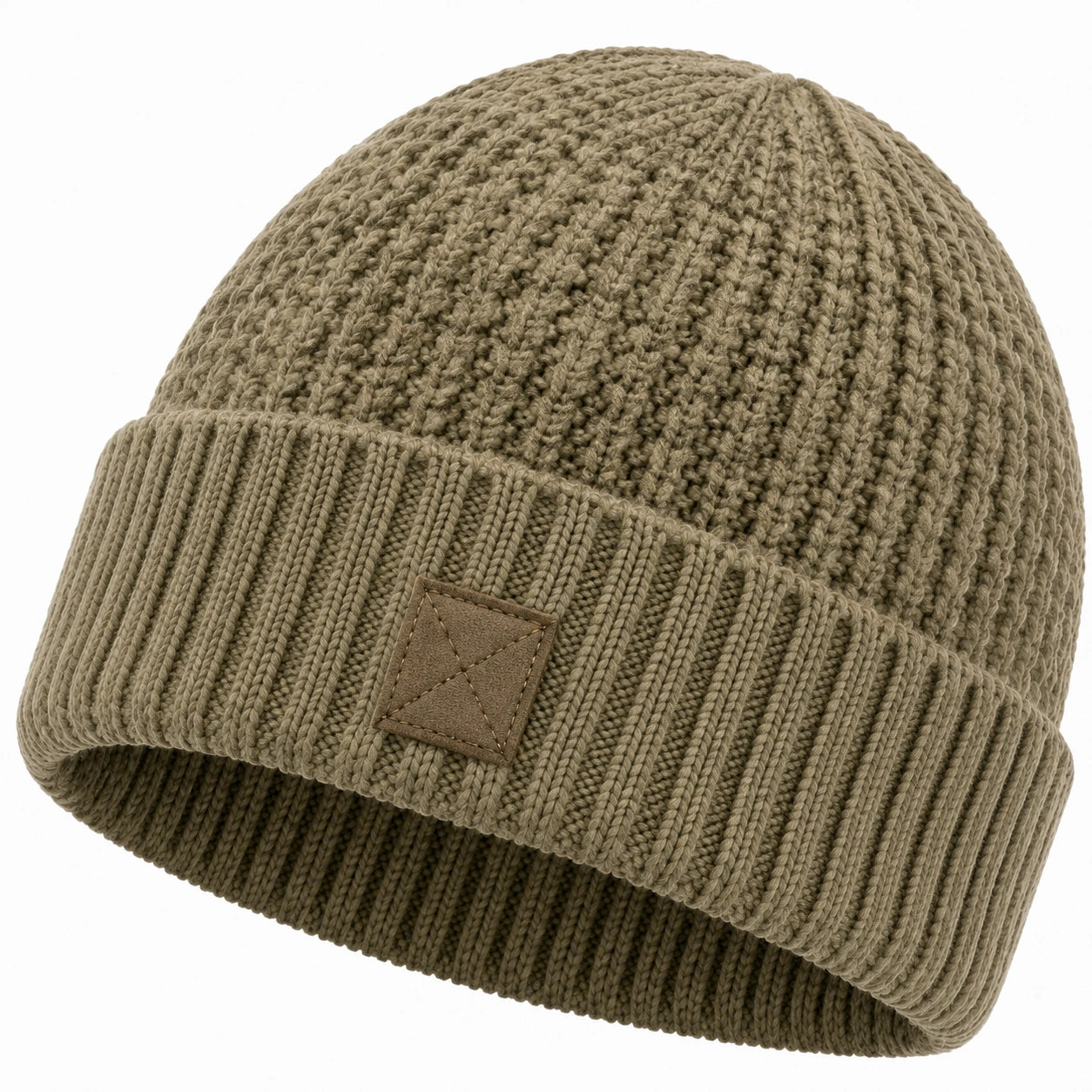 Berretto taglia unica in maglia color kaki con risvolto - accessorio invernale a coste