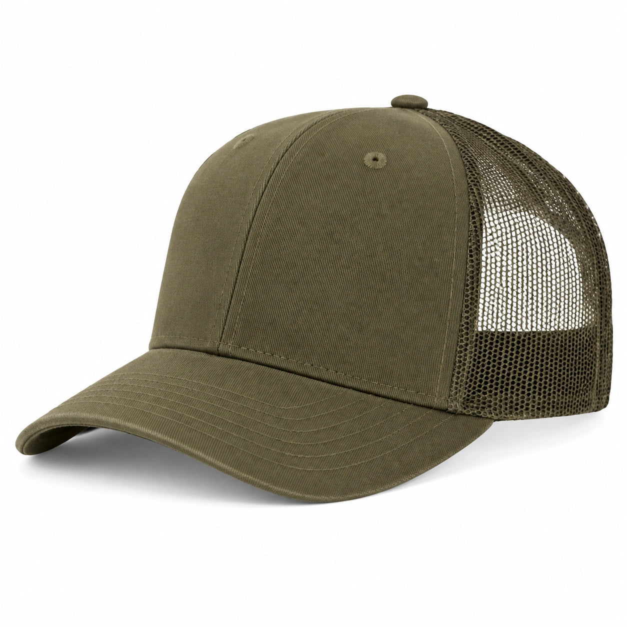 Cappellino trucker taglia unica in tessuto e rete verde oliva - visiera curva traspirante