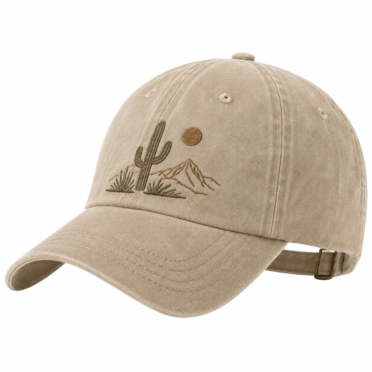 Cappellino da baseball taglia unica in cotone beige con ricamo desertico regolabile