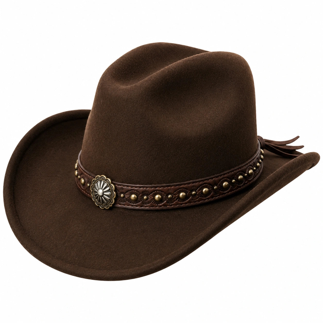 Cappello cowboy taglia unica marrone effetto feltro con fascia decorativa stile western