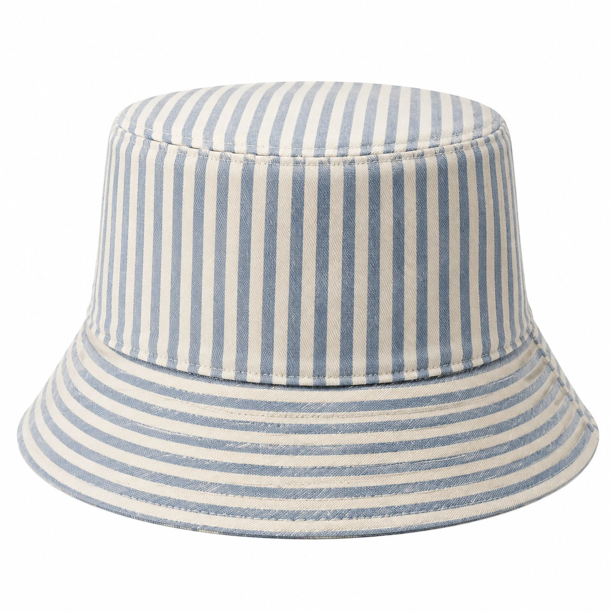 Cappello a secchiello taglia unica in tessuto a righe azzurro e bianco stile casual