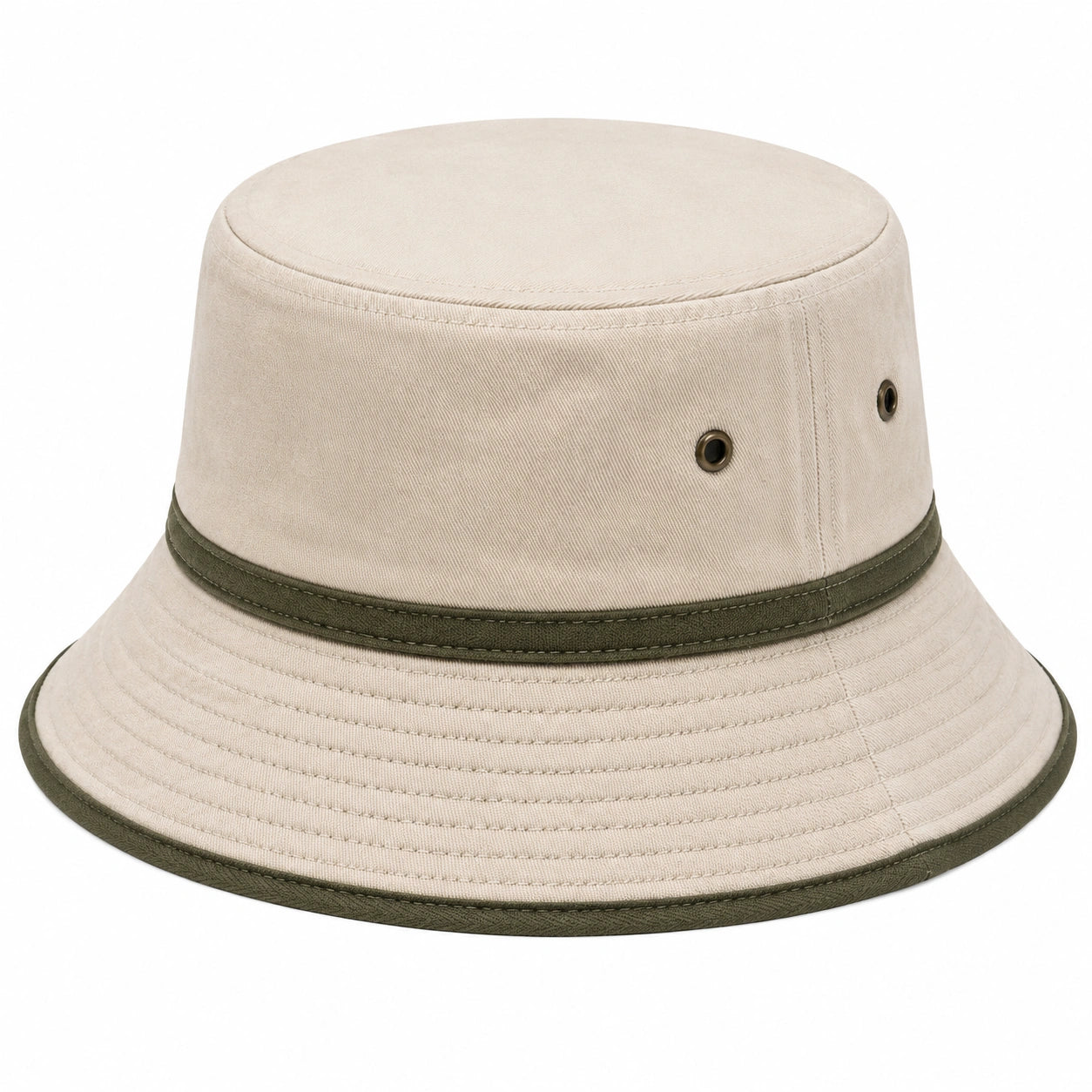 Cappello bucket taglia unica in tessuto beige e verde oliva - stile casual