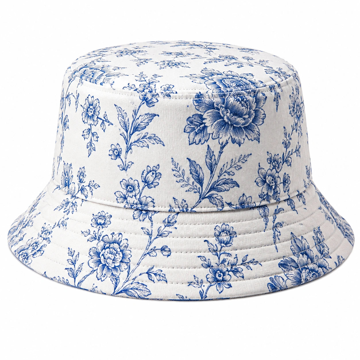 Cappello pescatore taglia unica in tessuto bianco e blu con stampa floreale stile casual